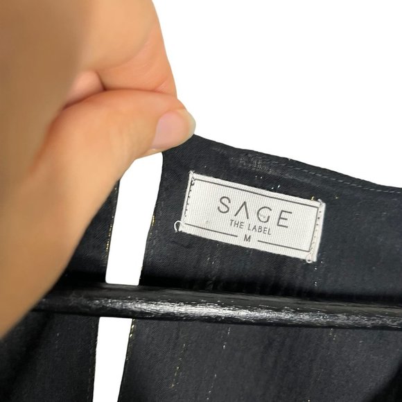 Sage The Label Black Gold Silver Metallic Stripe Long Sleeve Above Knee Dress Me - Picture 4 of 9